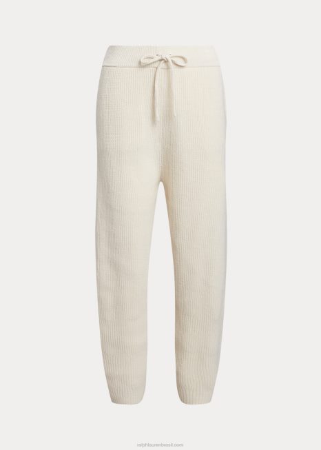 calça suéter de lã caxemira malha canelada BD6J3125 mulheres Ralph Lauren creme de pergaminho