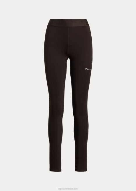 legging stretch com logo repetido BD6J3070 mulheres Ralph Lauren marrom antigo