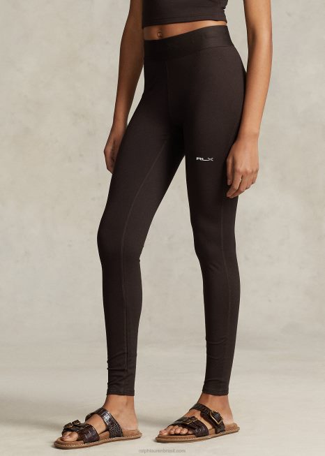 legging stretch com logo repetido BD6J3070 mulheres Ralph Lauren marrom antigo