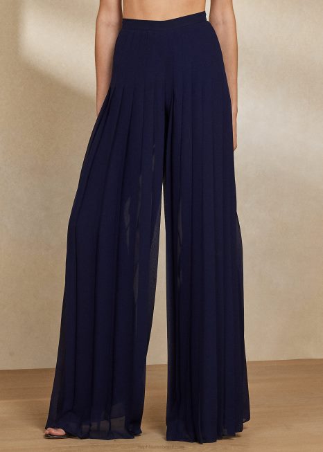 zelah calça de chiffon plissada BD6J3510 mulheres Ralph Lauren luxo marinho