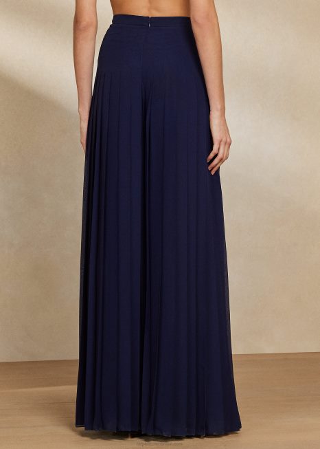 zelah calça de chiffon plissada BD6J3510 mulheres Ralph Lauren luxo marinho