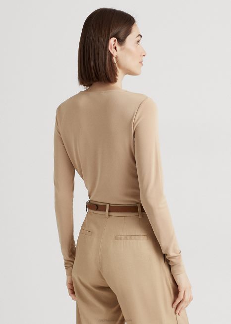 top de jérsei elástico com acabamento em corrente BD6J3808 mulheres Ralph Lauren bronzeado de bétula