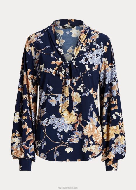 top de jérsei elástico com decote floral BD6J4392 mulheres Ralph Lauren marinho multi