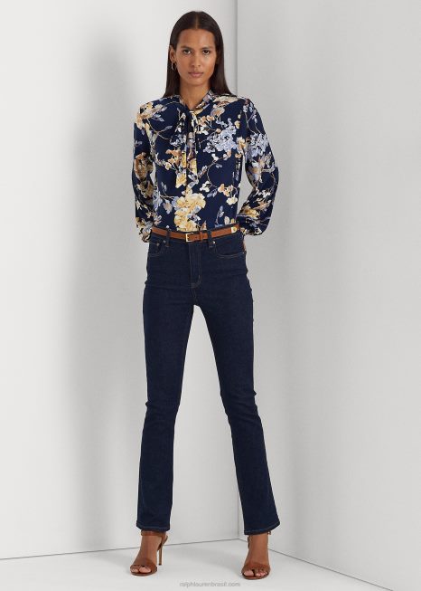 top de jérsei elástico com decote floral BD6J4392 mulheres Ralph Lauren marinho multi