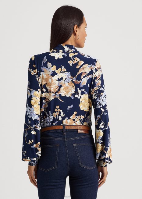 top de jérsei elástico com decote floral BD6J4392 mulheres Ralph Lauren marinho multi