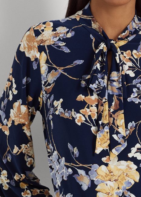 top de jérsei elástico com decote floral BD6J4392 mulheres Ralph Lauren marinho multi