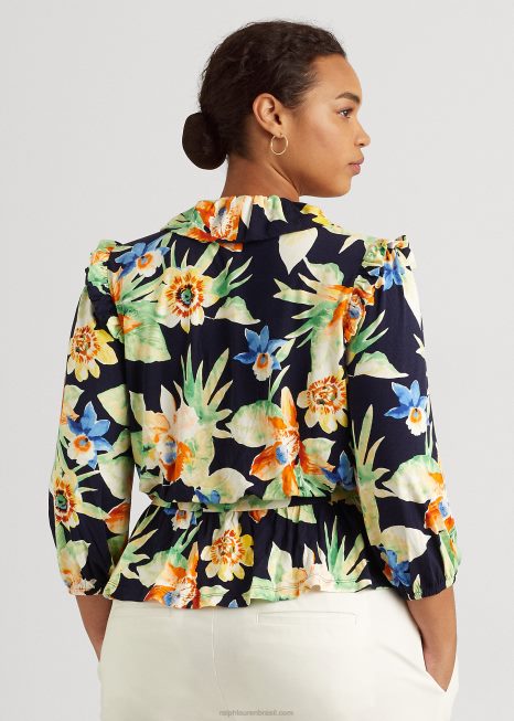top peplum com cinto em jérsei floral BD6J4791 mulheres Ralph Lauren marinho multi
