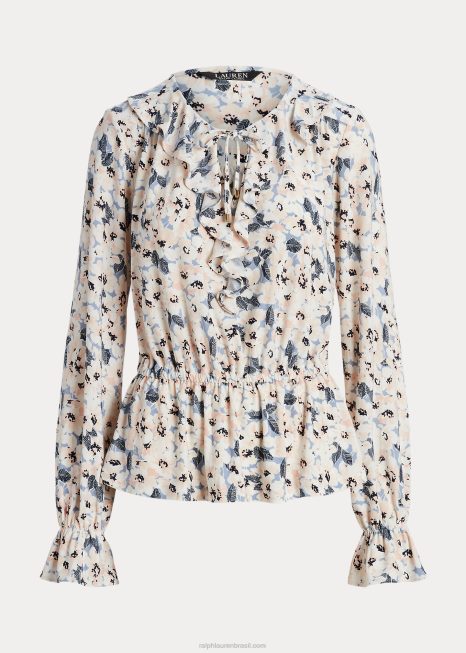 top peplum com decote em jersey floral BD6J4435 mulheres Ralph Lauren multi azul