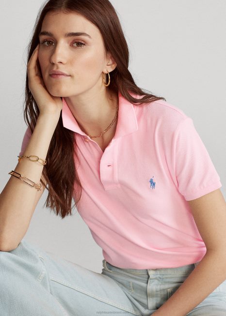 camisa pólo de malha de ajuste clássico BD6J9213 mulheres Ralph Lauren rosa carmelo