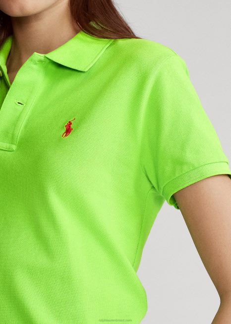 camisa pólo de malha de ajuste clássico BD6J9222 mulheres Ralph Lauren kiwi limão