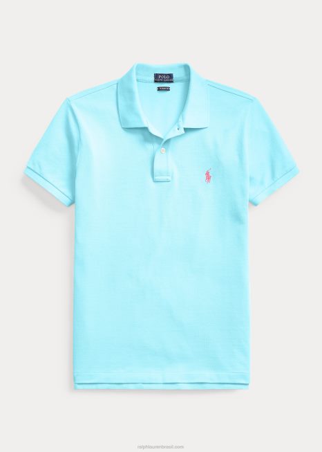 camisa pólo de malha de ajuste clássico BD6J9229 mulheres Ralph Lauren nova turquesa