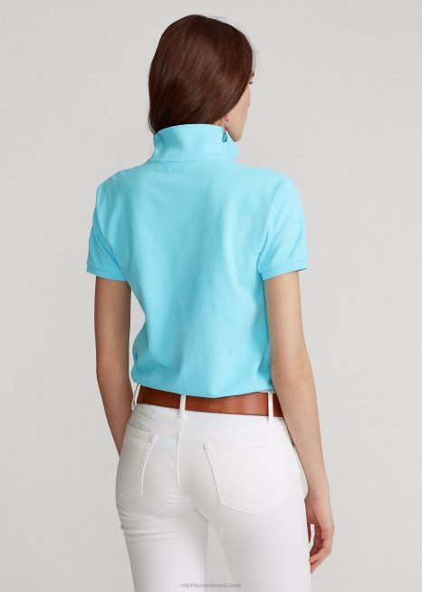 camisa pólo de malha de ajuste clássico BD6J9229 mulheres Ralph Lauren nova turquesa