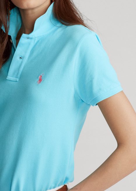 camisa pólo de malha de ajuste clássico BD6J9229 mulheres Ralph Lauren nova turquesa