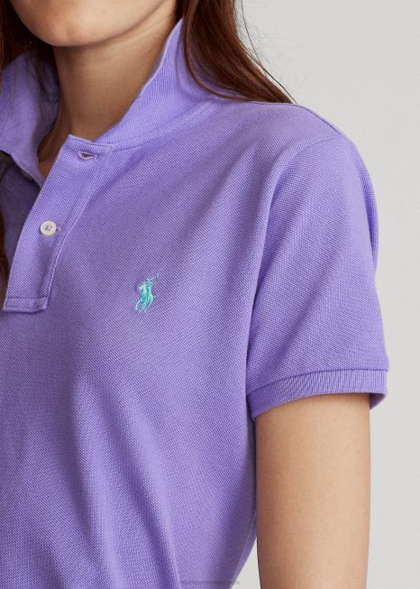 camisa pólo de malha de ajuste clássico BD6J9236 mulheres Ralph Lauren cacto roxo