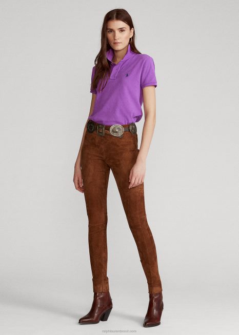 camisa pólo de malha de ajuste clássico BD6J9237 mulheres Ralph Lauren paloma roxo
