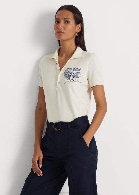 camisa pólo piquê BD6J4091 mulheres Ralph Lauren creme de mascarpone