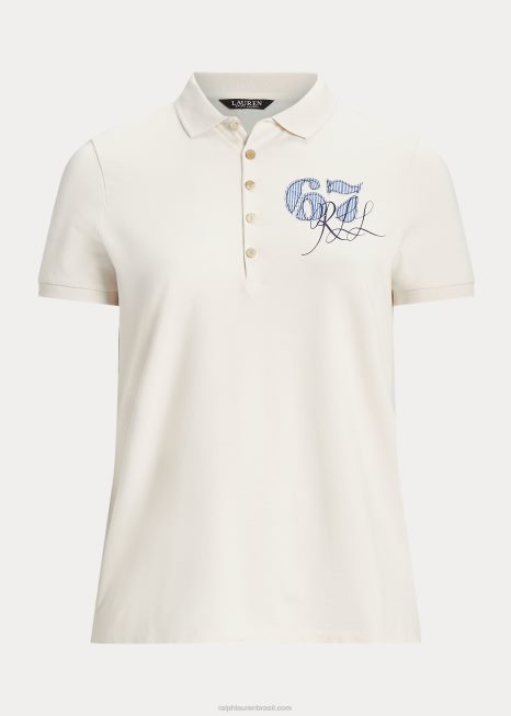 camisa pólo piquê BD6J4645 mulheres Ralph Lauren creme de mascarpone