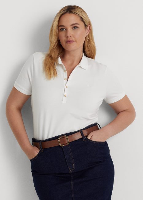 camisa pólo piquê BD6J4714 mulheres Ralph Lauren branco