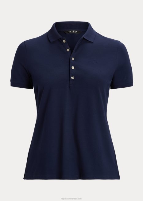 camisa pólo piquê stretch BD6J4628 mulheres Ralph Lauren marinha refinada