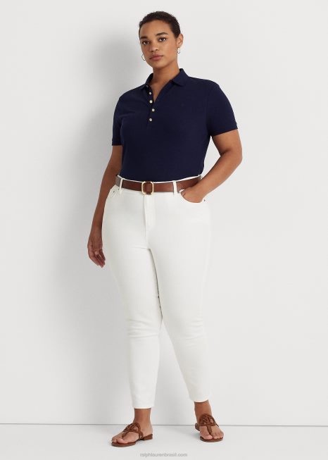 camisa pólo piquê stretch BD6J4628 mulheres Ralph Lauren marinha refinada