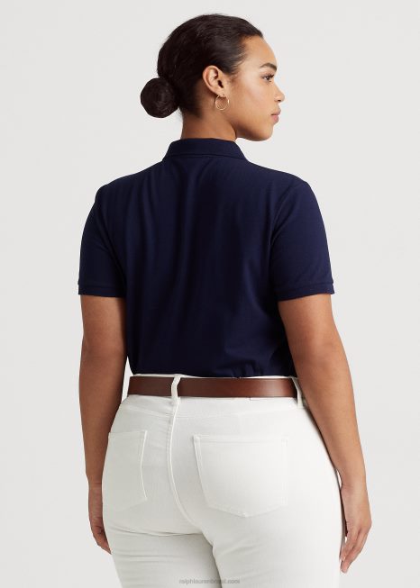 camisa pólo piquê stretch BD6J4628 mulheres Ralph Lauren marinha refinada