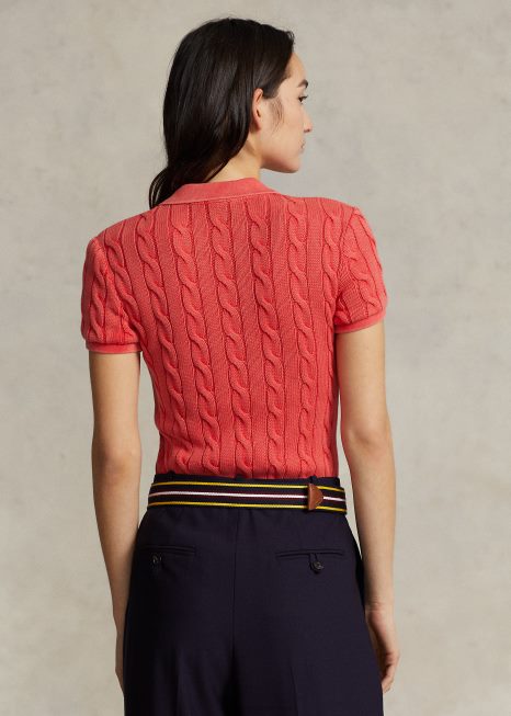 camisa polo de tricô slim fit BD6J3021 mulheres Ralph Lauren rl2000 vermelho