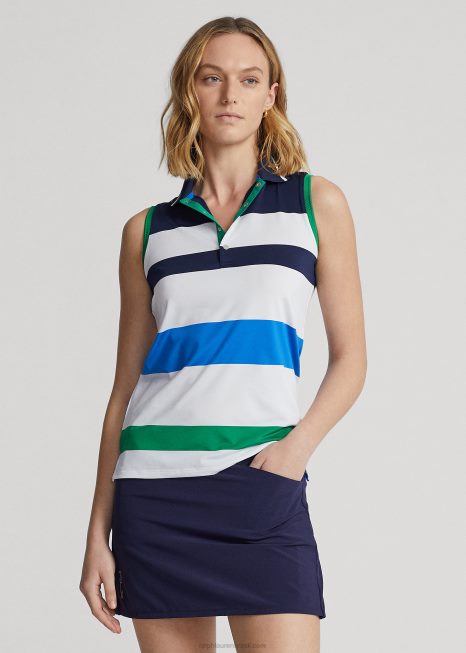 camisa polo sem mangas ajustada sob medida BD6J3704 mulheres Ralph Lauren branco/marinho/spa real
