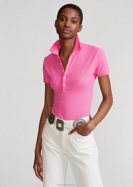 camisa polo slim fit BD6J3244 mulheres Ralph Lauren dalia rosa