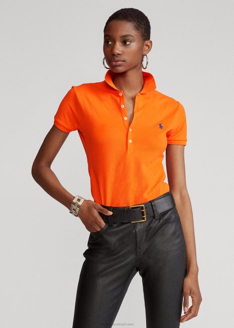 camisa polo slim fit BD6J3249 mulheres Ralph Lauren vela laranja
