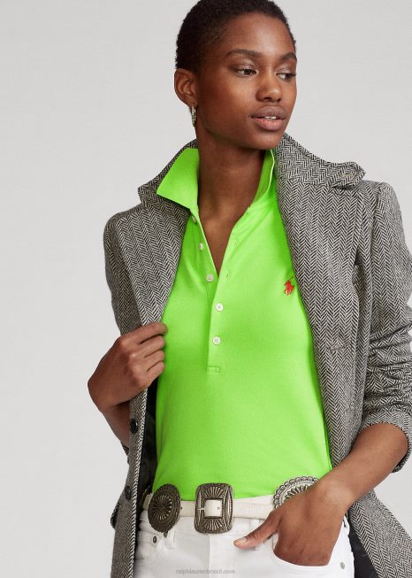 camisa polo slim fit BD6J3254 mulheres Ralph Lauren kiwi limão