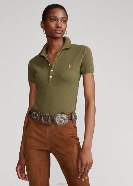 camisa polo slim fit BD6J3259 mulheres Ralph Lauren copa oliveira