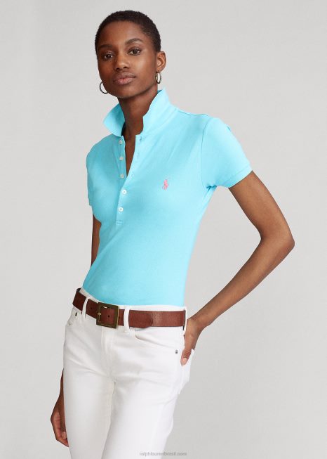camisa polo slim fit BD6J3261 mulheres Ralph Lauren nova turquesa