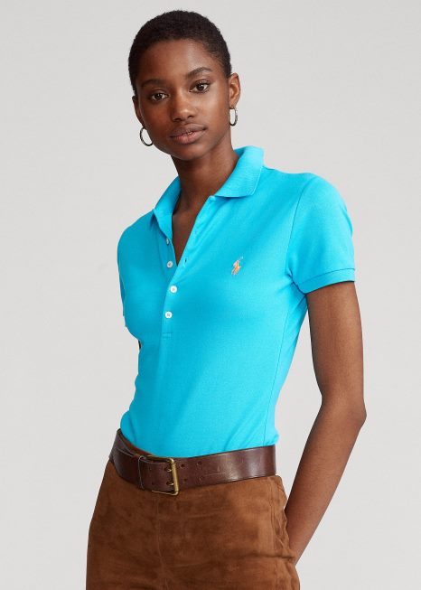 camisa polo slim fit BD6J3262 mulheres Ralph Lauren enseada azul
