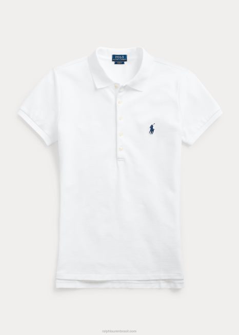 camisa polo slim fit BD6J3271 mulheres Ralph Lauren branco