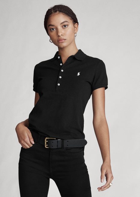 camisa polo slim fit BD6J3273 mulheres Ralph Lauren Preto branco