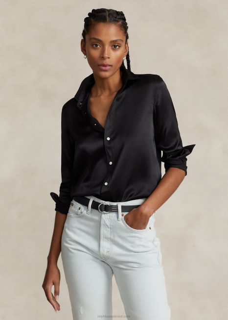 camisa charmosa de seda BD6J3282 mulheres Ralph Lauren preto