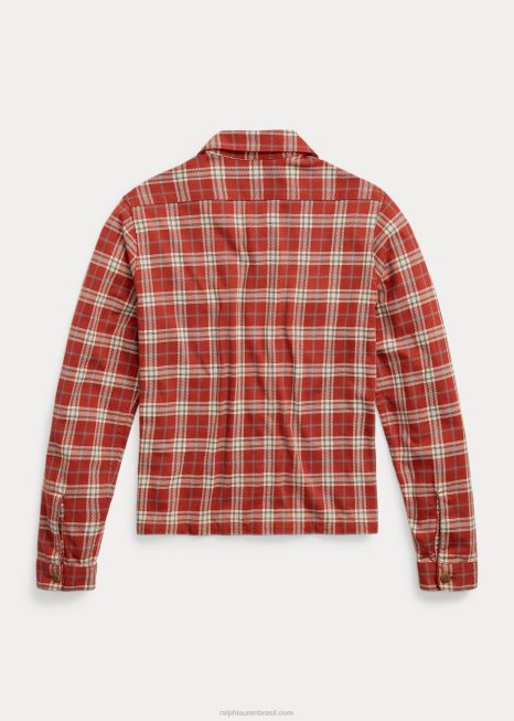 camisa de acampamento de jérsei com estampa xadrez BD6J3649 mulheres Ralph Lauren vermelho multi