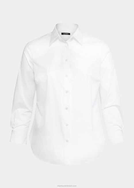 camisa de algodão elástico sem ferro BD6J4723 mulheres Ralph Lauren branco