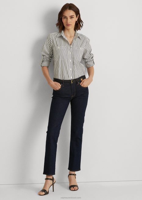 camisa de algodão listrada BD6J4185 mulheres Ralph Lauren azul claro
