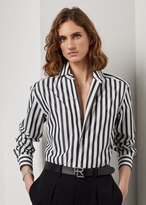 camisa de algodão listrada BD6J9345 mulheres Ralph Lauren Branco preto