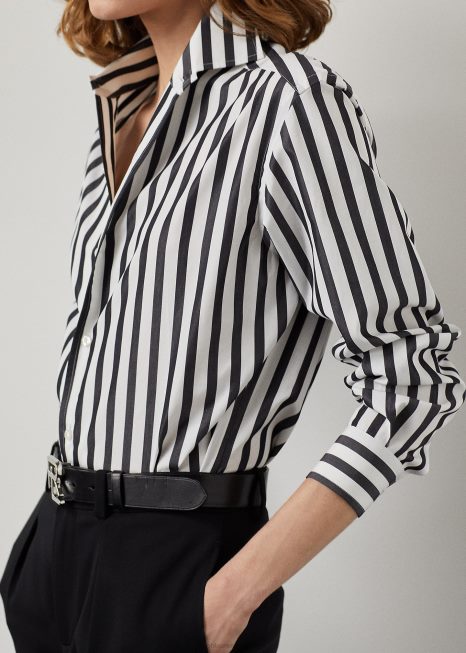 camisa de algodão listrada BD6J9345 mulheres Ralph Lauren Branco preto