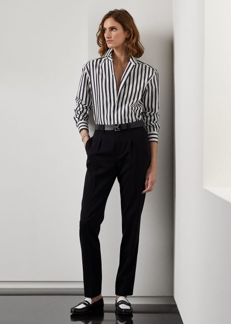 camisa de algodão listrada BD6J9345 mulheres Ralph Lauren Branco preto
