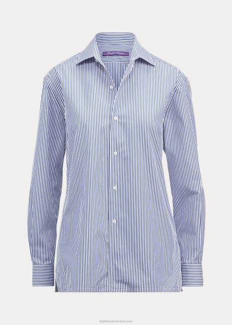 camisa de algodão listrada capri BD6J9355 mulheres Ralph Lauren branco/azul clássico