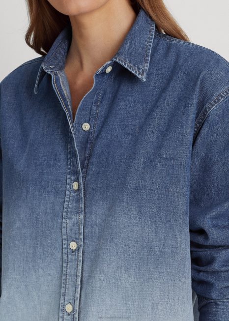 camisa de cambraia ombre BD6J9463 mulheres Ralph Lauren lavagem do desfiladeiro ombre
