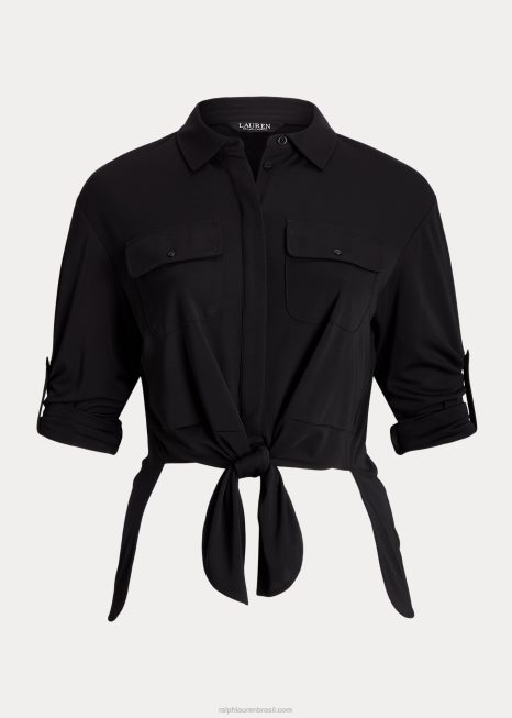 camisa de jérsei elástico com amarração frontal BD6J4960 mulheres Ralph Lauren preto