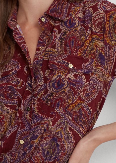camisa de jérsei esticada paisley BD6J4281 mulheres Ralph Lauren vinho multi