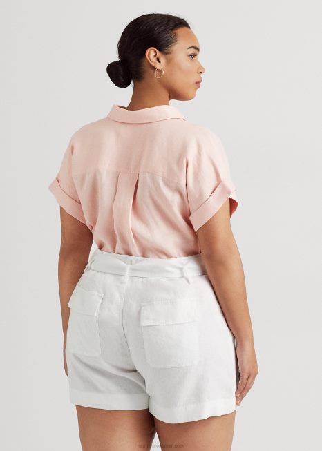 camisa de manga de dolman de linho BD6J4501 mulheres Ralph Lauren Rosa pálido