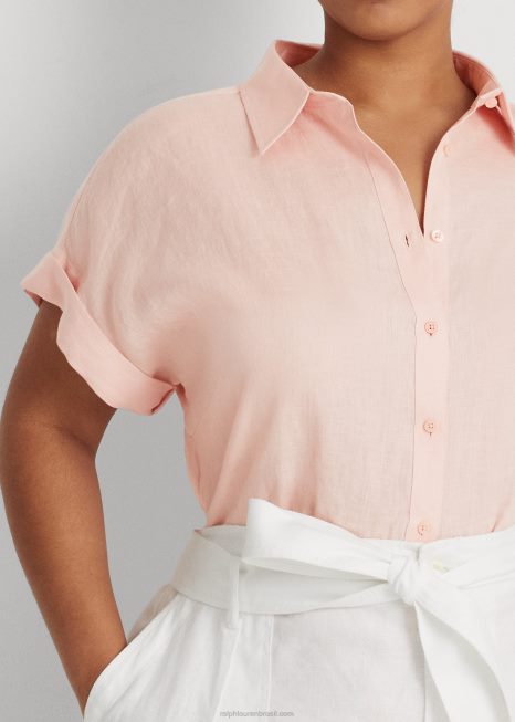 camisa de manga de dolman de linho BD6J4501 mulheres Ralph Lauren Rosa pálido