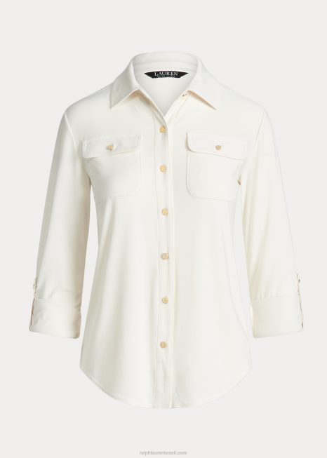 camisa de manga roll-tab BD6J9152 mulheres Ralph Lauren creme de mascarpone