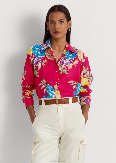 camisa de voile de algodão floral BD6J3844 mulheres Ralph Lauren rosa multi